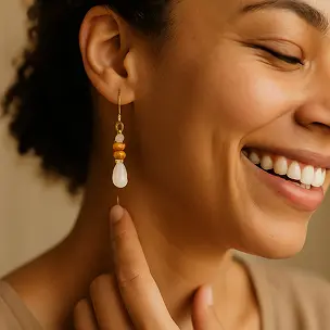 Woman wearing a handmade earring
