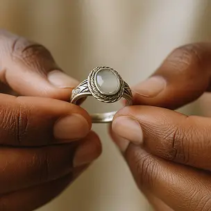 Hands holding a handmade ring